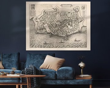 Map of Harderwijk on the Zuiderzee from c. 1652, with white frame by Gert Hilbink