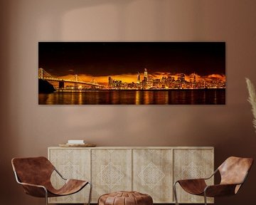 Panorama-opname van de skyline van San Francisco in Californië bij nacht van Dieter Walther