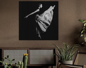 Danseuse de ballet en jupe fouettée debout en noir et blanc 05 sur FotoDennis.com | Werk op de Muur