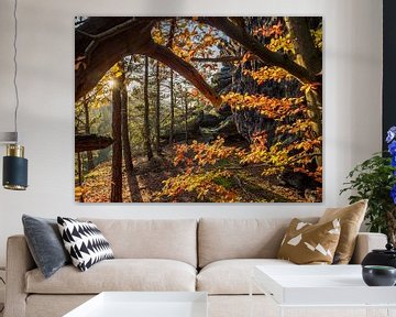 Kleinhennersdorfer Stein in Saksisch Zwitserland - Gouden herfst van Pixelwerk