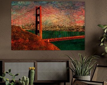 Golden Gate Bridge with skyline of San Francisco as multiple exposure by Dieter Walther