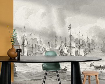 Zeegezicht met oorlogsvloot , Cornelis Ploos van Amstel (1821) van Atelier Liesjes
