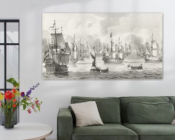 Zeegezicht met oorlogsvloot , Cornelis Ploos van Amstel (1821) van Atelier Liesjes