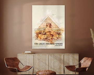 De Grote Piramide van Gizeh en de Sfinx van Printed Artings