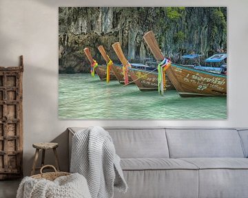 Long-tail boats off Phi Phi island by Bernd Hartner