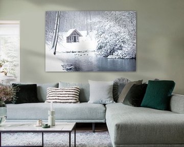 Niederländische Landschaft mit Schnee bedeckt von Original Mostert Photography