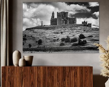 The Rock of Cashel in black and white