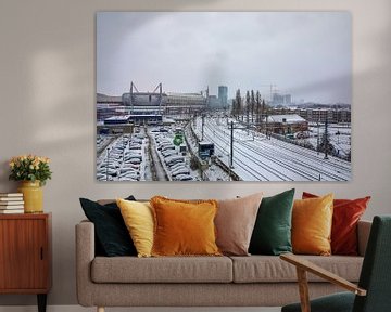 Treinrails bedekt in sneeuw van Jasper Scheffers