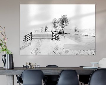 Winter in de Alblasserwaard: polderlandschap in zwart-wit van Beeldbank Alblasserwaard