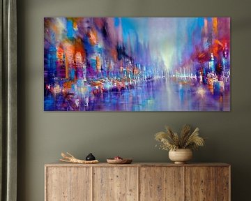 Streetlife: pulserend leven in blauw, violet en oranje van Annette Schmucker