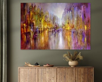 La ville sur le fleuve : la fantaisie en or et en violet sur Annette Schmucker