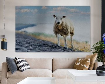 Ein Schaf am Meer von Digitale Schilderijen