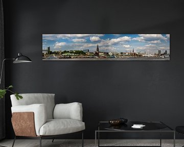 Panorama Panoramisch zicht op de haven van Hamburg met Michel en aanlegsteigers van Dieter Walther