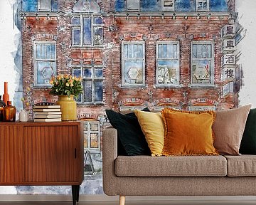 Chinesisches Restaurant "De Postkoets" in Roosendaal (Aquarell) von Art by Jeronimo