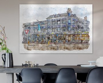 Hotel Central & Restaurant Sistermans in Roosendaal (aquarel) van Art by Jeronimo