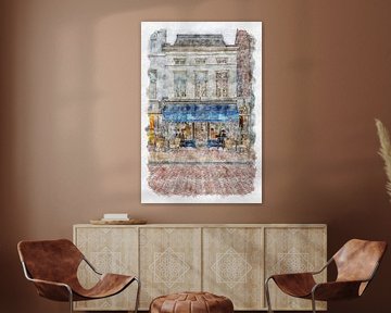 Café "De Drie Weesgegroetjes" in Roosendaal (aquarel) van Art by Jeronimo