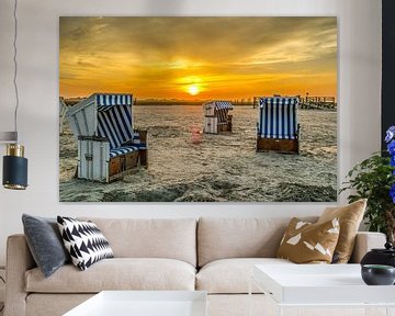 Beach chairs at the North Sea at sunset by Animaflora PicsStock