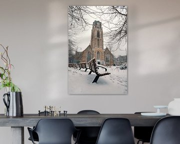 Het Grotekerkplein in de sneeuw