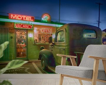 Route 66 hotel, zw/wit versie is de winnende foto USA4ALL! van Humphry Jacobs