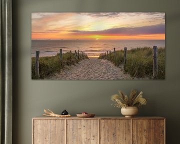 Panorama Zonsondergang aan zee van Dirk van Egmond