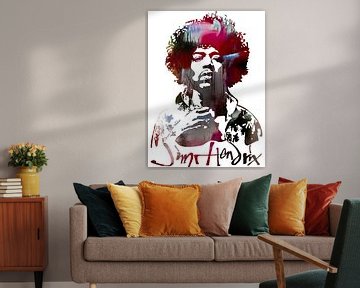 Jimi Hendrix Abstract Portret Stencil Art van Art By Dominic