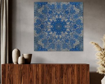 Abstract mandala in blue and silver by Maurice Dawson