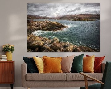 Sea water colliding with rocks in Scotland by Digitale Schilderijen