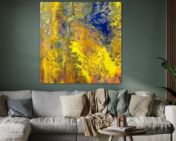 Modern, Abstract Digitaal Kunstwerk in Geel Oranje Blauw