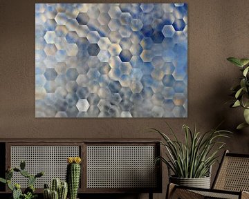 Abstract hexagon patroon in blauw en beige tinten van Maurice Dawson