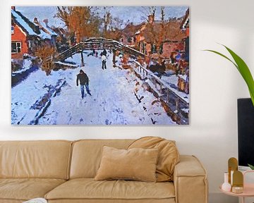 Schaatspret in Giethoorn (schilderij) van Art by Jeronimo