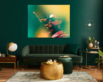 The Weeknd Abstract Portret in Groen Geel Rood van Art By Dominic