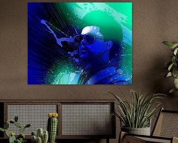 The Weeknd Abstraktes Porträt in Grün Blau Schwarz von Art By Dominic