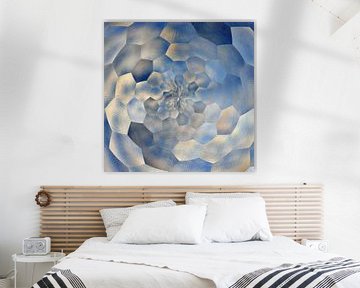 Abstract hexagon patroon in blauw en beige tinten van Maurice Dawson