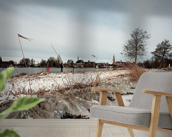 Sfeerimpressie behang: Nieuwkoopse Plassen in de winter met ijs van Arie Bon