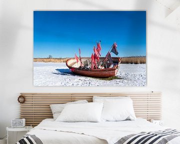 Fishing boat in the harbour of Althagen at the Bodden on the Fischland-Darß in winter by Rico Ködder