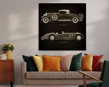 Cadillac V16 Roadster 1930 en Mercedes -Benz SSK 710 1930 van Jan Keteleer