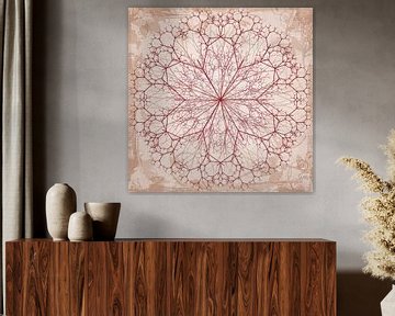 Mandala dessiné en rouge sur Rietje Bulthuis