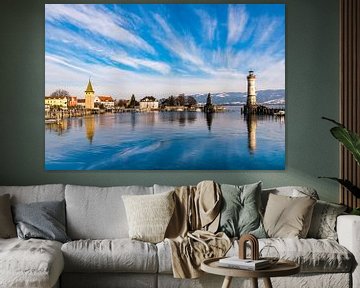 Harbour and harbour entrance with lighthouse in Lindau at Lake Constance by Dieter Walther