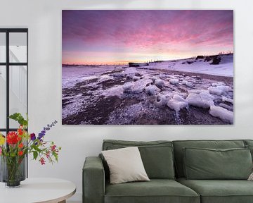 Grosse banquise sur la Waddensea avec un magnifique lever de soleil ! sur Peter Haastrecht, van