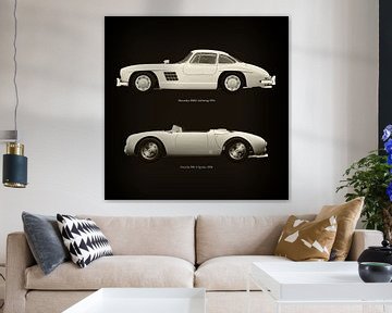 Mercedes 300SL Gullwing 1954 en Porsche 550-A Spyder 1956