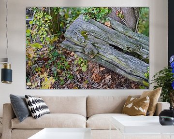Wooden beams and boards on the construction site after the demolition of a building