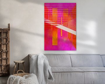 Abstracte geometrie roze oranje van Christine Bässler