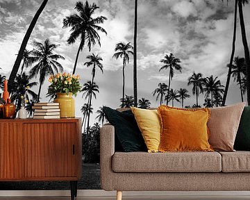 Palm trees contrast in French Polynesia - Black and white travel photography by Freya Broos