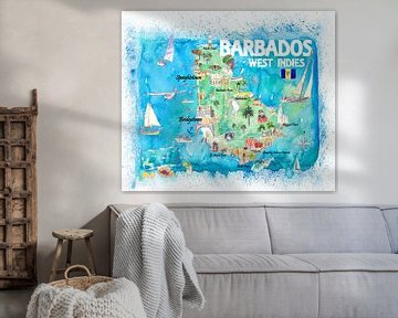 Barbados Antillen geïllustreerde Caribische reiskaart met hoogtepunten van de West-Indië droom van Markus Bleichner