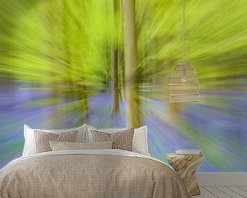 Abstract zoom effect on a Beech tree in a spring forest with Bluebell flowers by Sjoerd van der Wal Photography
