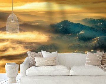 Aerial view Zagros mountains in Iran with fog by Dieter Walther