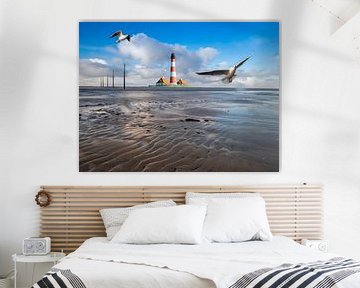 Wadden sea at the Westerheversand lighthouse at the North Sea by Animaflora PicsStock