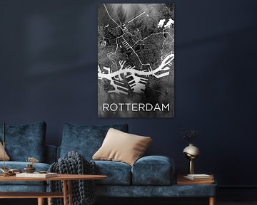 Rotterdam Stadtplan Schwarz Aquarell | Centrum Delfshaven Heyplaat Pernis von Wereldkaarten.Shop