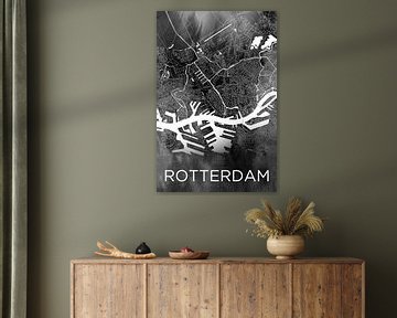 Rotterdam Stadtplan Schwarz Aquarell | Centrum Delfshaven Heyplaat Pernis von WereldkaartenShop