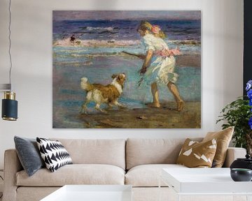 Girls on the Beach with Dog by Antonije Lazovic